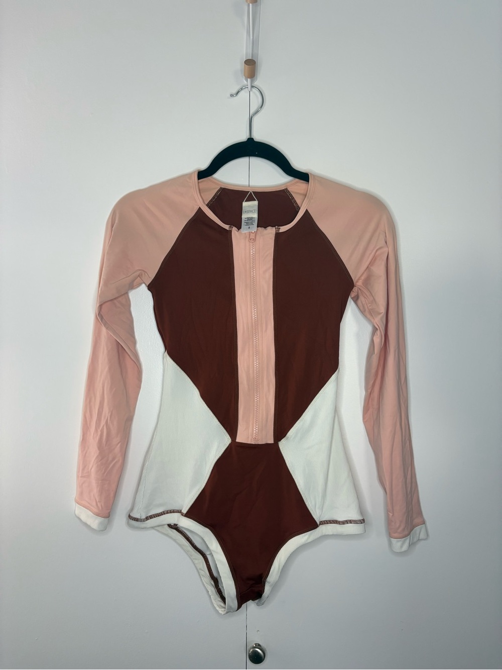 L Space Long Sleeve Colorblock One-Piece Swimsuit - Pink, Brown, White